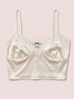 NWT PacSun Satin Lace Trim Cream Crop Cami